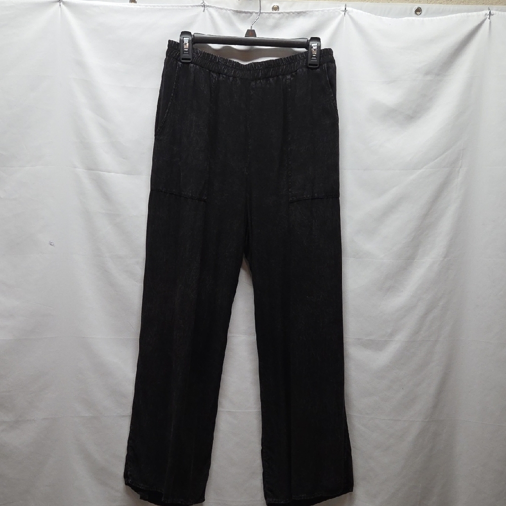 Final Touch Boho Wide Leg Distressed Black Pants
